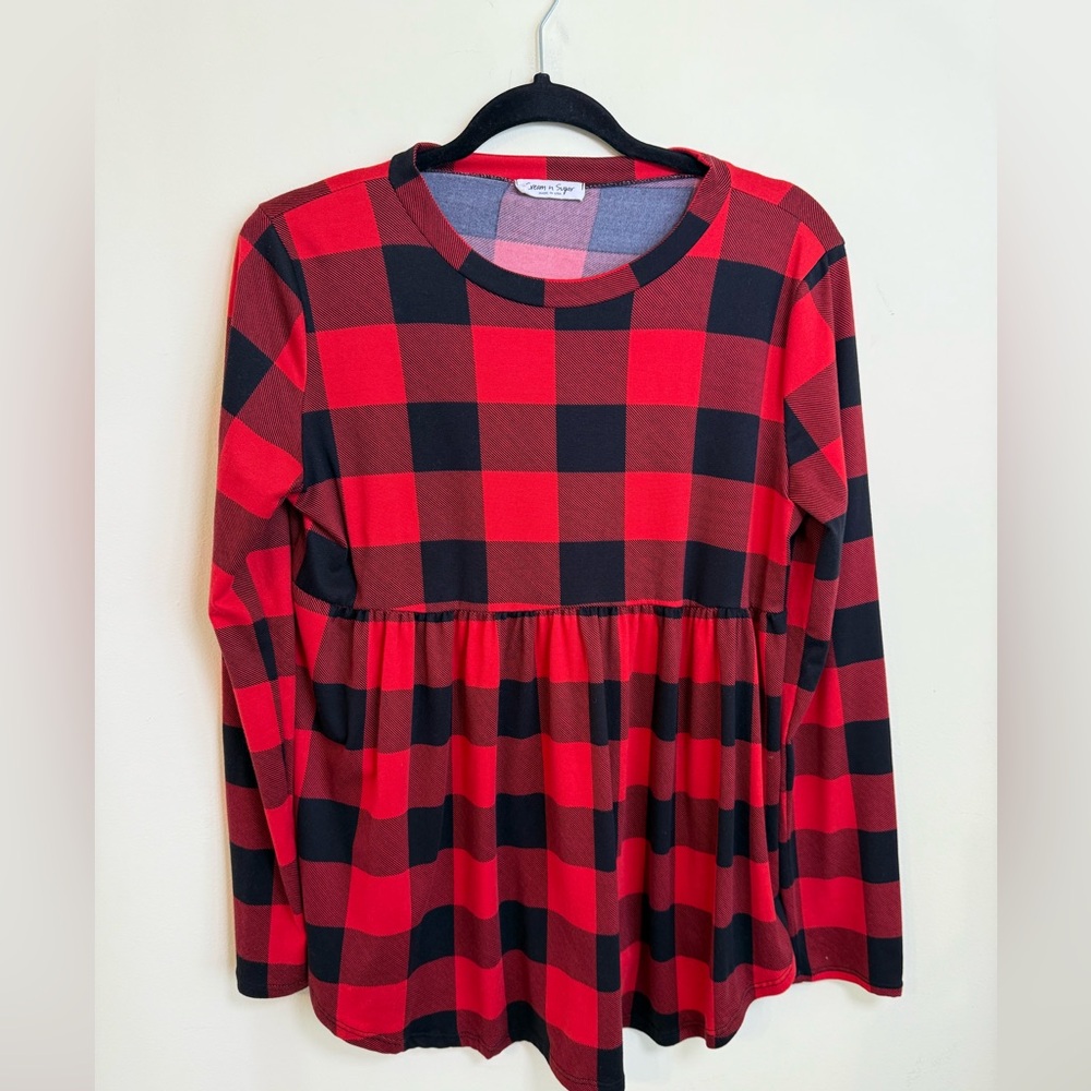 Cream n Sugar Buffalo Plaid Baby Doll Top *GREAT USED CONDITION*